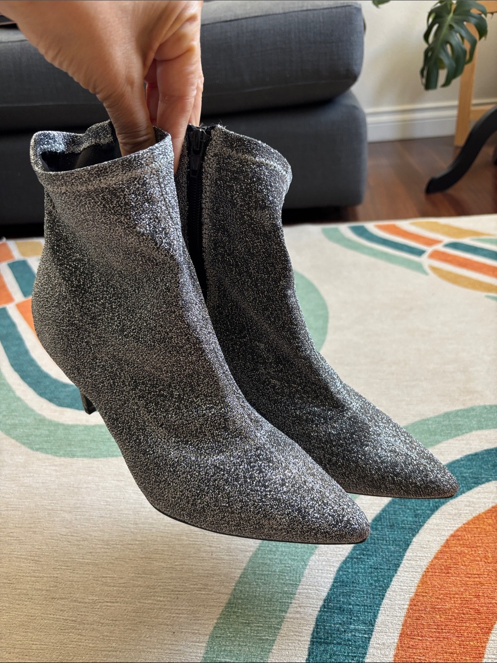 Rampage Sparkle Pointed-Toe Ankle Booties in Silver
